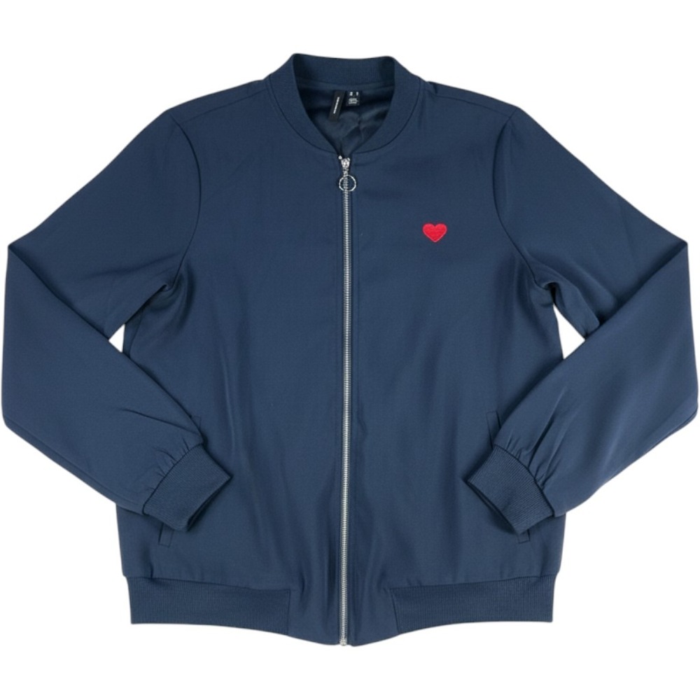 Vero Moda VMCOCO Bomber Jacket Heart Embroidery Navy Blue Medium Recycled Poly